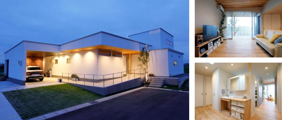 3世帯が暮らす、バリアフリーな1.5階建ての平屋